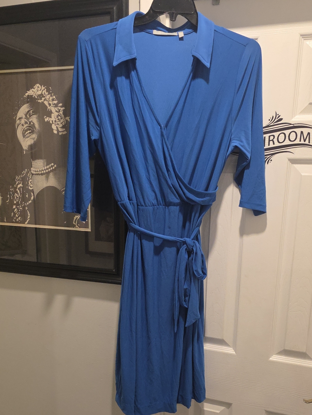 NY Collection Blue Wrap-Front Dress with Tie